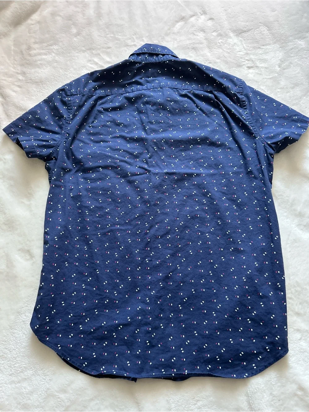 J. Crew Slim Fit Navy Short-Sleeve Button-Down with Red White Blue Micro Dots